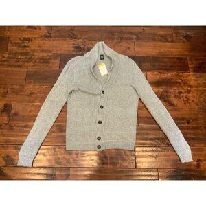 Eleventy Gray Linen Cotton Rib Knit Button Up Cardigan, Size S